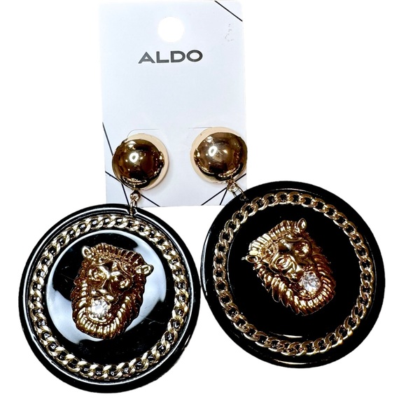 Aldo Versace Inspired Glibeth Gold/ Black Lion Head Earring - Picture 4 of 6